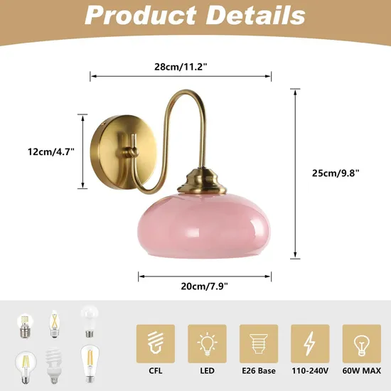 Contemporary Pink Glass Globe Wall Sconce for Chic Spaces