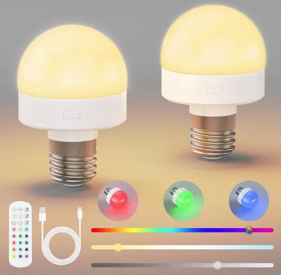 Rechargeable Battery Operated Light Bulb with Remote E26 Detachable Charging Puck Emergency Lamp Bulb