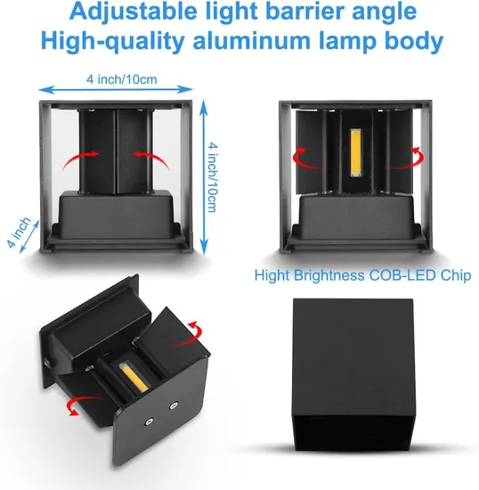 Outdoor Wall Lights 12W, Waterproof IP65 LED Outside Wall Lights Adjustable Beam Aluminum Black Indoor Wall Lamp 3000K Warm White for Garden