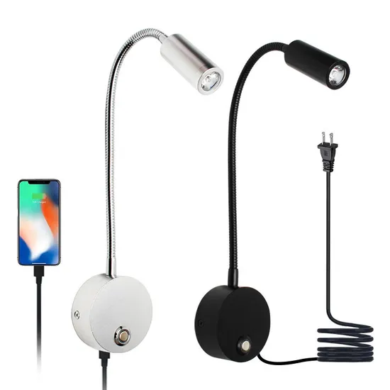 Touch Dimming USB-B USB-a Charge Hotel Reading Light Lamp Wall Bed Reading Light Plugged Reading Light Bedside Reading Light
