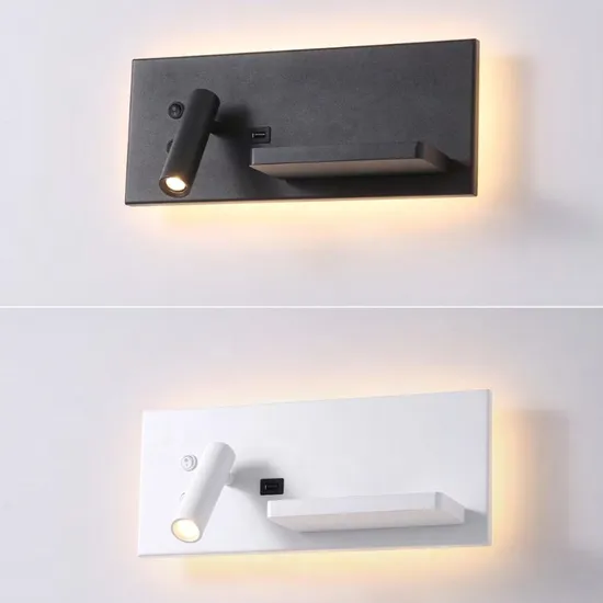 Indoor Home Hotel with Wireless USB Type C Charging Bedside Headboard LED Reading Wall Lamp for Hotel Bedroom