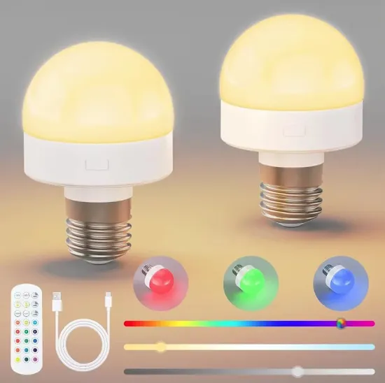 Remote Control RGB LED Light Smart 5V Dimmable Rechargeable E27 Bulb