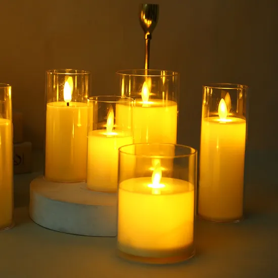 Clear Glass Flameless Candles Battery Operated with Timer, Remote Control