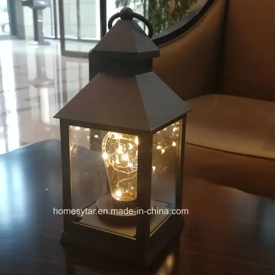 Glass Lantern with Flameless LED Lamp in Yellow Light Operated by 3AAA Battery