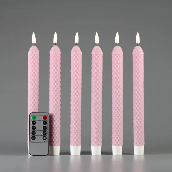 Battery Operated Paraffin Wax Light 10 Key Remote Control Pink Honeycomb LED Taper Candle