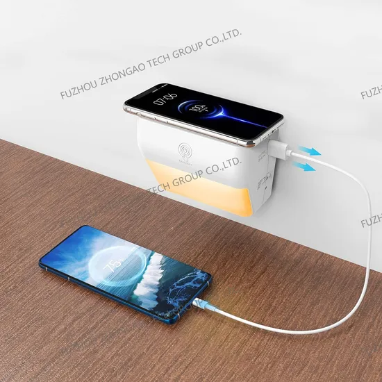LED Sockets Night Light with Colour Changing Function Fully Dimmable Via Touch Dimmer Inductive Charging Cradle for Smartphone