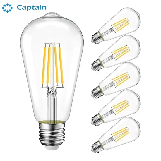 St64 E27 3000K 120V 220V Clear Glass LED Edison Filament Bulb for Vintage Lighting