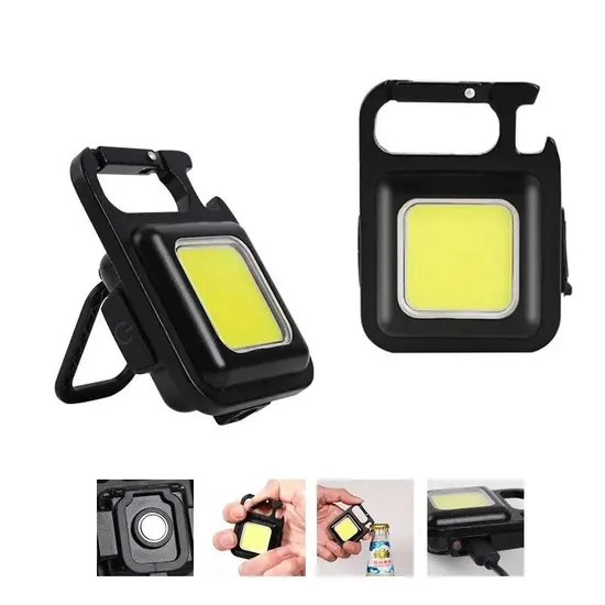 Mini USB Rechargeable LED Flashlight COB Work Lamp Torch Portable Keychain Light