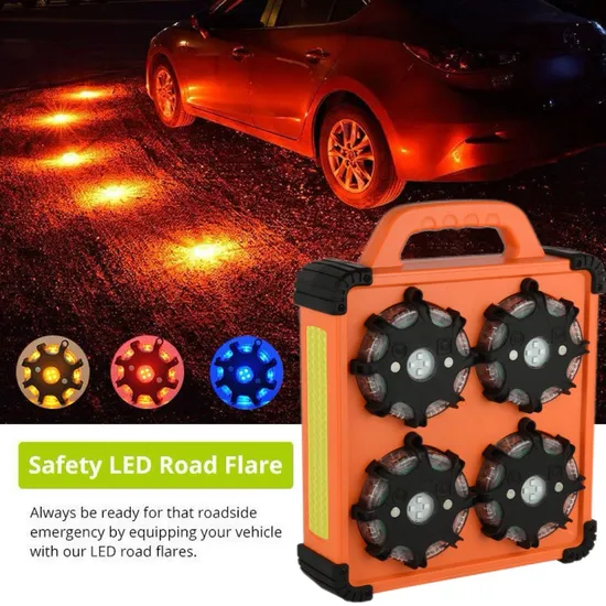 Auto Snyc Car Emergency Road Flare LED Lighting Rechargeable Vehicle LED Traffic Amber Safety Car Warning Lamp 8 Pack LED Traffic Warning Light for Road Safety