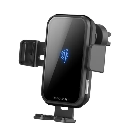 Qi iPhone Mobile Phone Wireless Car Fast Charger 15W Automatic Clamping Air Vent Motorized Cell Phone Charging Receiver Pad