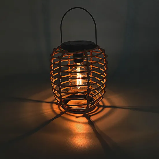 Solar Powered Rechargeable Portable Rattan Lantern for Garden Decoration