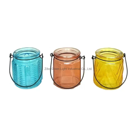 300ml Glass Handle Lantern with Metal Handle Sprayed with Color