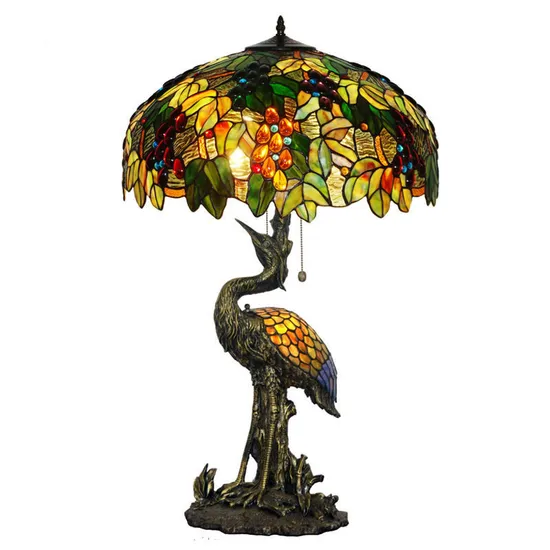 High Quality Tiffany Table Lamp with Beautiful Stained Glass Crane Lamp
