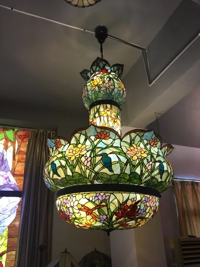 Vintage Handmade Stained Glass Hotel Decorative Pendant Lamp Tiffany Lamp