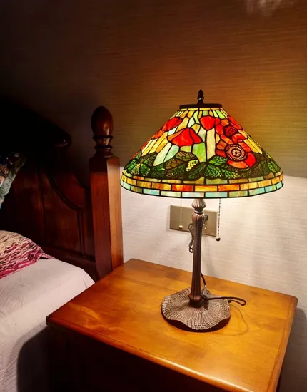Table Antique Luxury Poppy Flower Reading Lampada Stained Glass Lamp