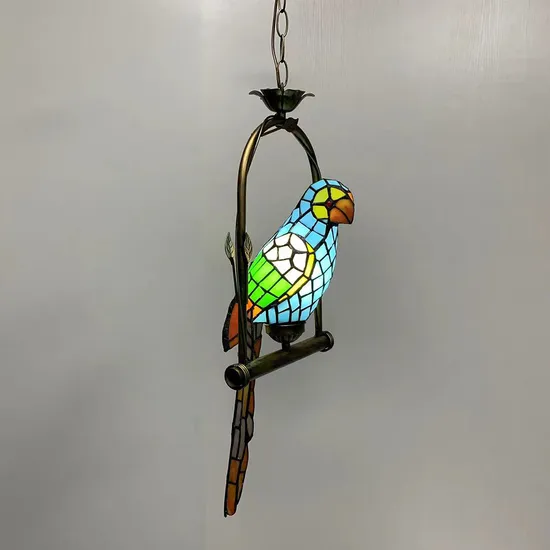8 Inch Cute Colorful Standing Parrot Stained Glass Night Light