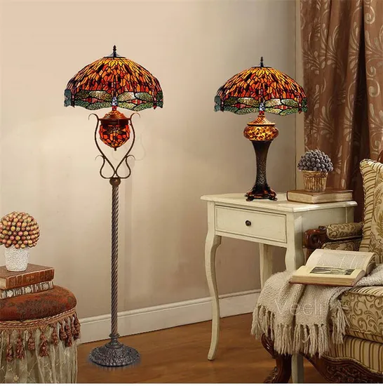 Art Deco Stained Glass Dragonfly Restaurent Design Large Luxury Tiffany Style Lamp (WH-TTB-04)