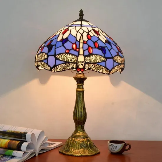 Tiffany Table Lamp 30cm Dragonfly Lampshape Alloy Base Tiffany Light (WH-TTB-51)