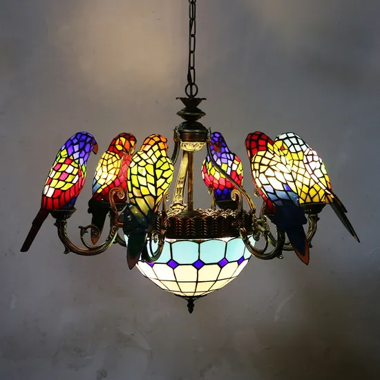 Factory Sale Stained Glass Tiffany Parrort Chandelier Pendant Lamp