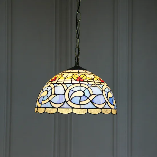12 Inch Coffee Shop Creative Round Balcony Pendant Light Tiffany Baroque Lamp