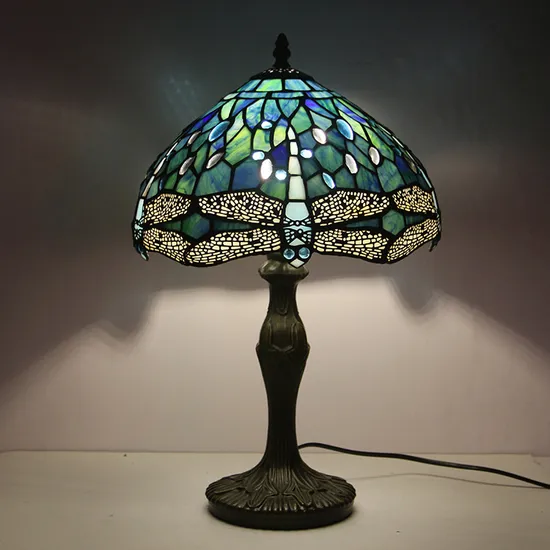 Tiffany Style Colored Glass Blue Green Dragonfly Decorative Table Lamp for Hotel