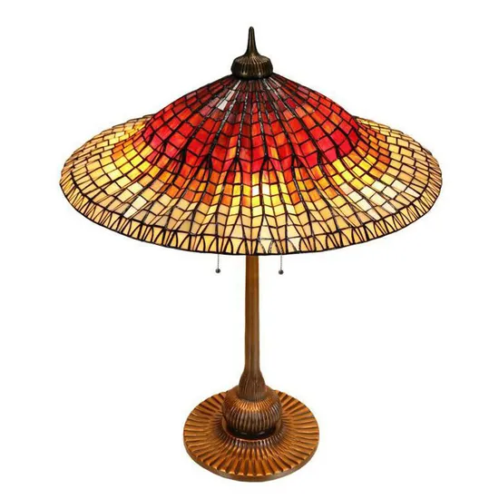 31 Inch Tiffany Style Table Lamp Antique Bronze Base Stained Glass Flower Vintage Antique Light for Bedroom Living Room