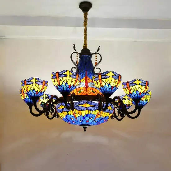 Tiffany Dragonfly Stained Glass Pendant Ceiling Lamp for Bar