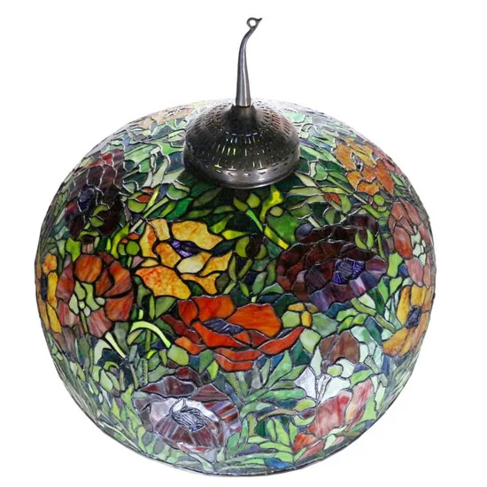 26 Inches Poppy Tiffany Style Stained Glass Floor Lamp with Base Brass