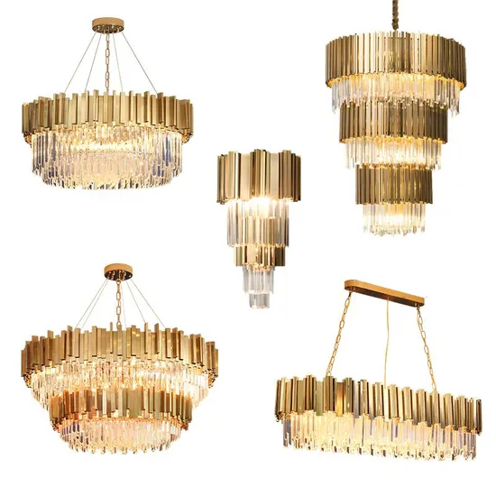 Ocean Lighting Interior Decoration Round Gold Luxury Crystal Chandelier Pendant Lamp
