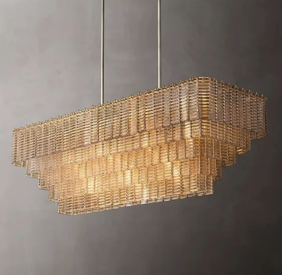 Restoration Modern Luxury Crystal Glass Linear Chandelier for Dining Room Rectangular Design Island