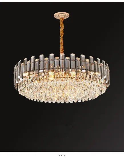 Smoke Crystal Bar Round Chandelier for Hotel Lobby, Villa, Interior Lighting