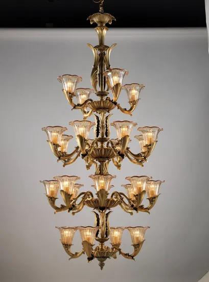 European American High Quality Copper Golden Shadow Glass Brass Bronze Chandelier Decorative 6,8,10,15,24,40 Heads Arms LED Hanging Lights Fixtures Pendant Lamp