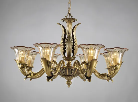 Hot Classic Yellow Bronze Brass or Copper Golden Glass Hand-Made Chandelier Lighting Decorative French Style LED Candle Hanging Light Fixtures Pendant Lamp