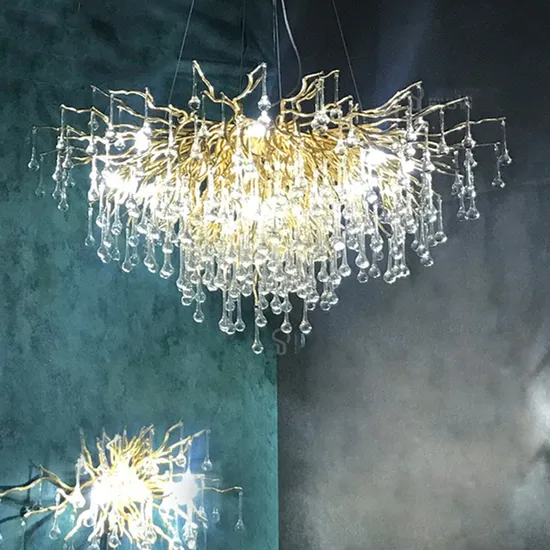 Dining Room Crystal Light Waterdrop Branch Living Room Luxury Villa Crystal Chandelier