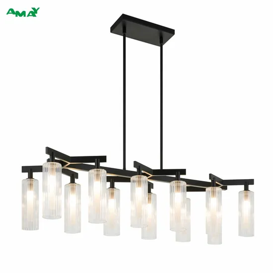 Elegant Ribbed Glass Home Decor Aged Brass Chandelier for Living Room