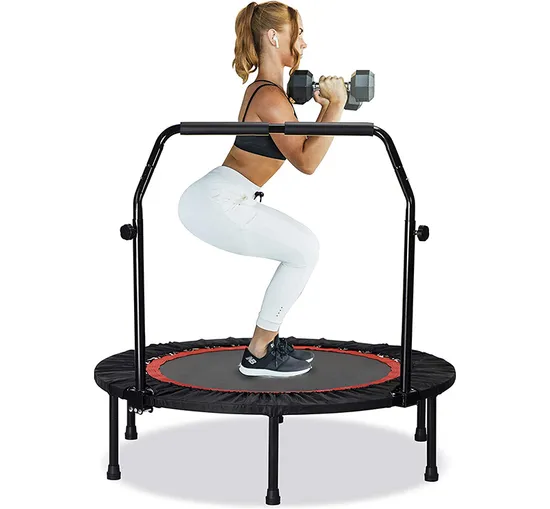 Mini Home Trampoline for Adults Jumpimg Exercise Adjustable Handle Happy Fitness