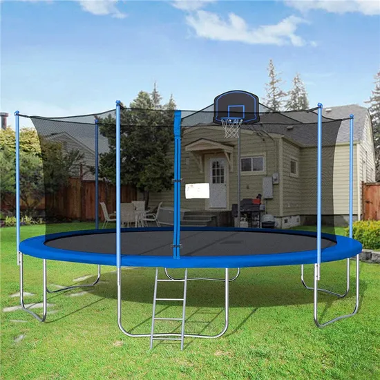 Amazon Hot Selling Huge Park Outdoor Fitness 16FT Round Jumping Bed Trampoline with Basketball Woop Court