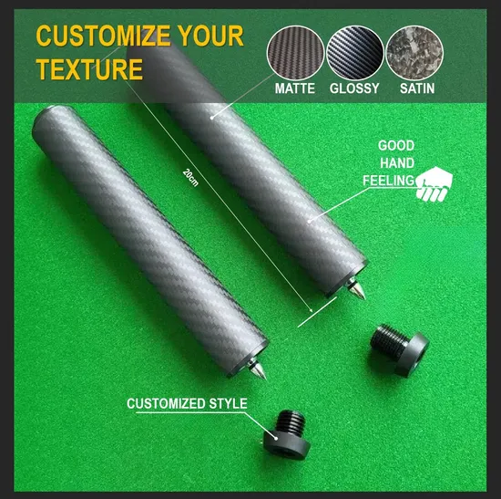 Chinese OEM Billiard Cue Stick Extension Bar with T300 Dry Carbon Fiber