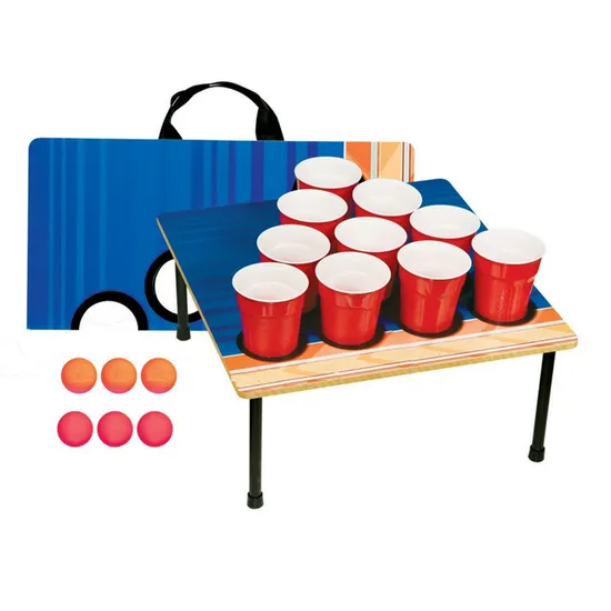 Plastic Beer Pong Game Cups Set with Wooden Table and Carry Bag