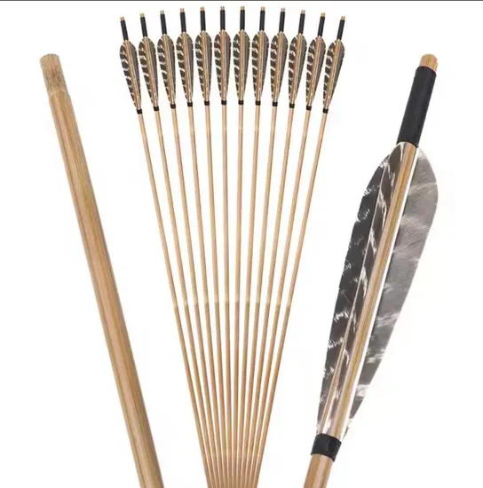 Bamboo Arrow Shaft Od 8mm with 5 Inch Turkey Feather for 20-70lbs Hunting Bow DIY Bamboo Arrow