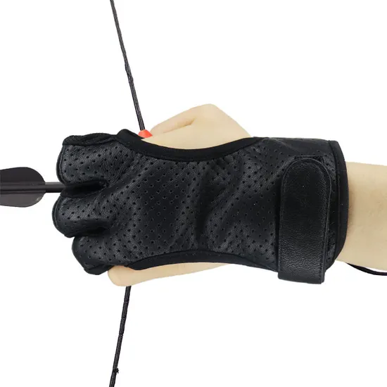 Leather 3 Finger Hand Protector Gear Hunting Archery Thumb Ring Shooting Gloves