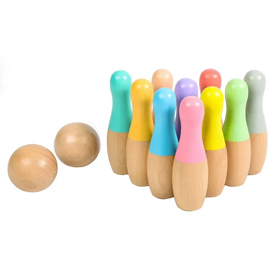 Kids Wooden Rainbow Bowling Ball Set