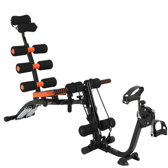 Multi-Function Home Ab Workout Gym Fitness 6in1 Sit-UPS Machine Core Training Adjustable Weight Bench with Bike Dumbbell Stool