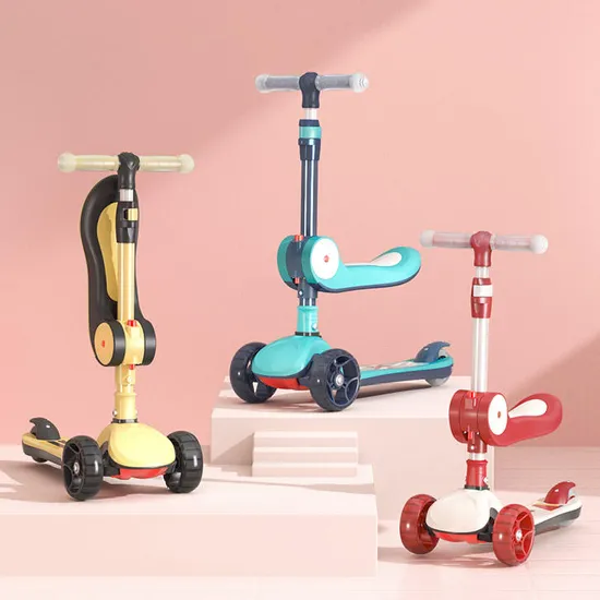 3 Wheel LED Light Kick Scooter Foldable 2 in 1 Adjustable Children Baby Scooter with Seat for Kids