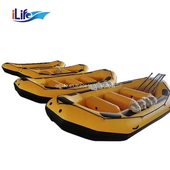 Ilife 4.3m Inflatable Raft with Wooden Strip Floor PVC Hull Life Raft Fishing Boat Water Water Inflatable Kayak Raft Boat Whitewater River Bailing Paddle Raft