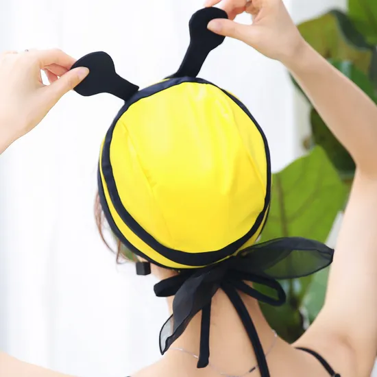 Swim Cap, High Elasticity Swimming Cap Fit Both Long Hair Short Hair, Cute Bee Design Swim Caps Woman Teenagers One Size Hat Wbb16765