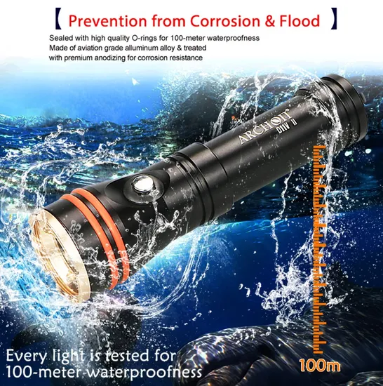 Powerful Underwater IP68 High Lumens Dive Flashlight for Diving