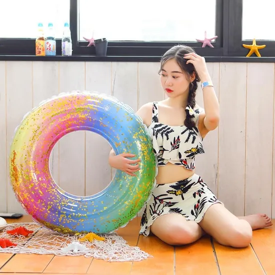 Inflatable Glittered Swim Ring Gradient Color Pool Floater Wyz20359