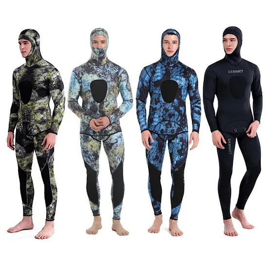 Hooded Camouflage 3mm Two-Piece Neoprene Wetsuit for Scuba Diving Swimming Underwater