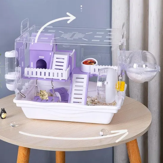 Large Hamsters Cage Large, 360° Viewing Ventilated Cages with Villas, Exercise Wheels